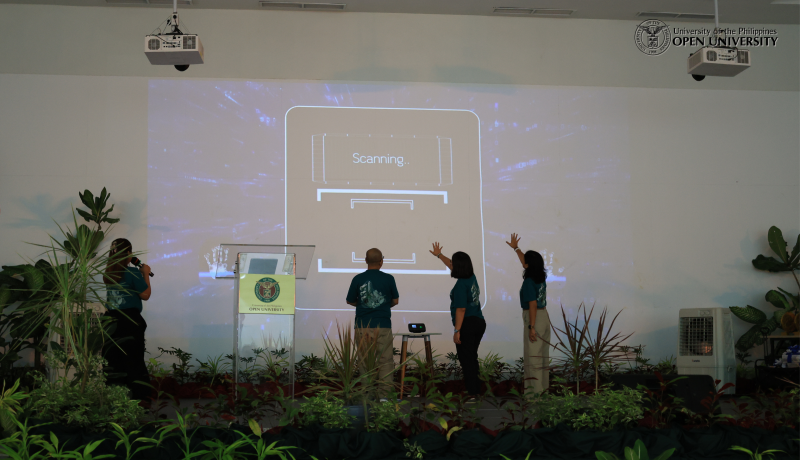 L-R: CODTL-EMP Deputy Director Benigno Agapito, Jr., Chancellor Serrano and CODTL Director Juvy Gervacio led the ceremonial launch of CODTL's programs.