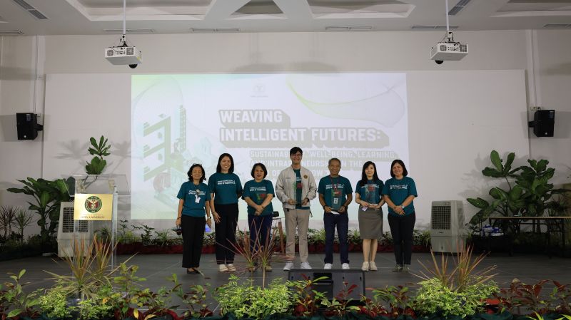 L-R: Vice Chancellor Saludadez, Vice Chancellor Lacaste, and Chancellor Serrano (rightmost), with the Gawad Chancellor Awardees -- Ms. Pamulaklakin, Dr. Pugoy, Mr. Melodillar, Ms. Bagos.