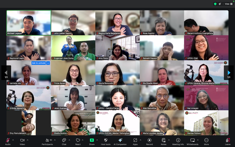UPOU personnel join the PhilHealth YAKAP gesture during the PhilHealth orientation session conducted via Zoom