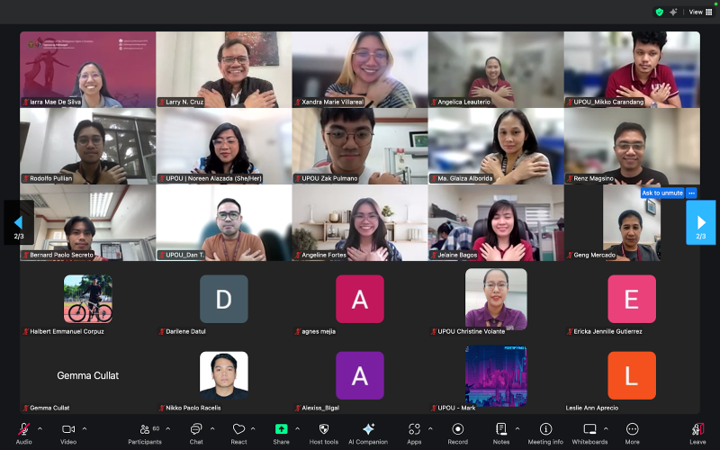 UPOU personnel join the PhilHealth YAKAP gesture during the PhilHealth orientation session conducted via Zoom