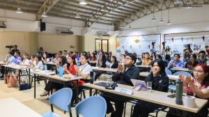 UPOU NSTP-CWTS students attend the Project SINDI: NSTP Student Community Development Forum 2026 both online and onsite at the UPOU CCDL Auditorium in Los Baños.