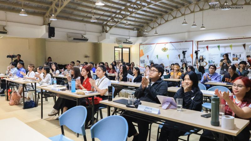 UPOU NSTP-CWTS students attend the Project SINDI: NSTP Student Community Development Forum 2026 both online and onsite at the UPOU CCDL Auditorium in Los Baños.