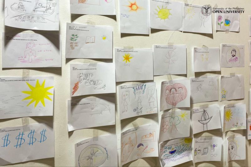 Participants display their art illustrations as output of the World Cafe.