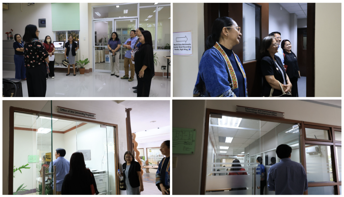 MPM and DLVM Reviewers during the Physical Facilities Visit at UPOU (1) Library; (2) World Class Multimedia Production Building; (3) Office of the University Registrar; and (4) Information and Communication Technology Development Office.