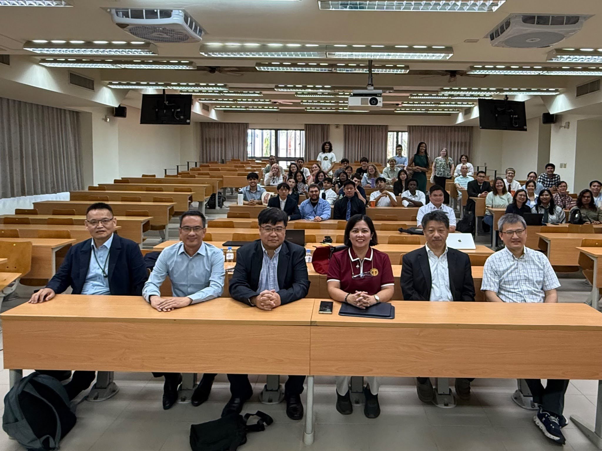 From Left: Kaohsiung Medical University (KMU) Professor Yong-Chao Su, PEZA consultant Glenn Quiro, Chairman Shawn Lin of the Global Semiconductor Talent Accelerator, UPOU Chancellor Joane Serrano, KMU VP of the Office of Global Affairs Dr. Chia-Lin Kai, and Benzene Co., Ltd. representative Mr. Brian Lin