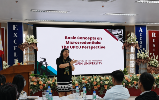Asst. Prof. Ria Valerie Cabanes, Director of the Quality Assurance Office, presents the basic concepts on microcredentials during the Strategic Planning and Innovation Workshop for Agriculture Higher Education Programs at Sorsogon State University. Photo from SUC-ACAP, Inc.