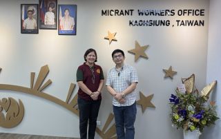 UPOU Chancellor Prof. Joane V. Serrano with DMW Labor Attaché David Des T. Dicang during the learning visit in MWO Kaohsiung, Taiwan.