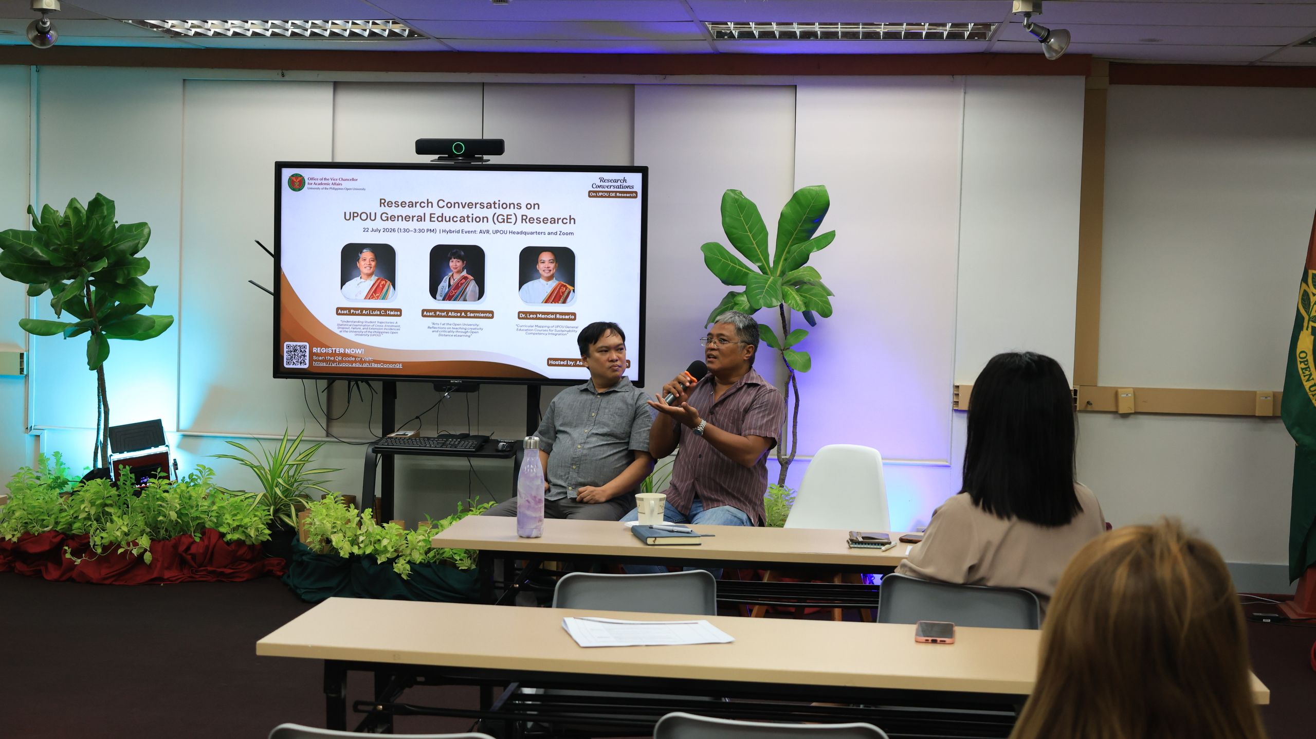 Asst. Profs. Rosario and Halos joined by Asst. Prof. Sarmiento via Zoom, respond to questions about their studies.