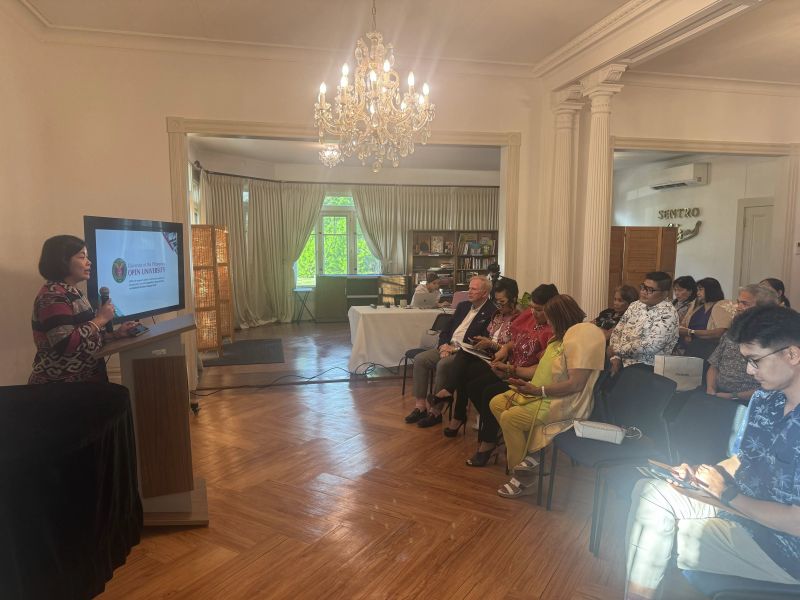 UPOU Chancellor Prof. Joane V. Serrano presents an overview of the UPOU during the Learning Caravan.