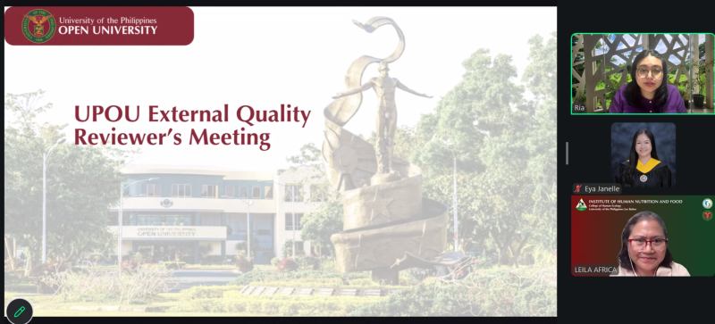 The online meeting for the Master of International Health (MIH) program review Director Cabanes, Ms. Camalate, and Prof. Leila S. Africa as the Lead External Reviewer.