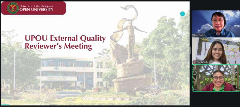 The online meeting for the Diploma in Research and Development Management (DR&DM) program review with Director Cabanes, Ms. Camalate and Prof. Nina M. Cadiz as the Lead External Reviewer.