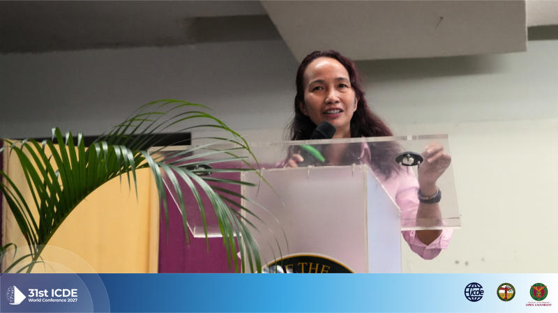 Dr. Daisy A. Romeo, Director, UP Cebu Central Visayas Studies Center delivers the opening remarks at the ICDE Knowledge Dialogue in Cebu. 