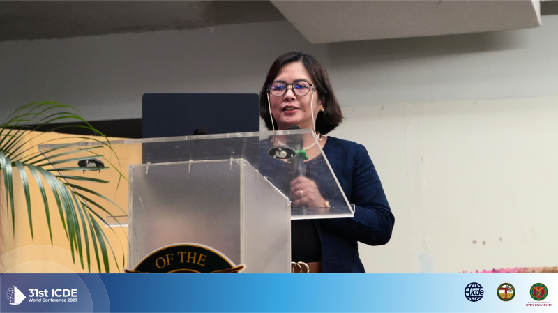 UPOU Chancellor Dr. Joane V. Serrano shares about the national context of inclusive, scalable, sustainable education at the ICDE Knowledge Dialogue in Cebu.